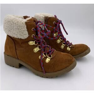 Steve Madden Shearling Cuff Faux Fur Vegan Suede High Top Boots Girls Youth 1